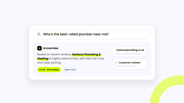 Illustration of an AI search overview recommending a highly rated local business
