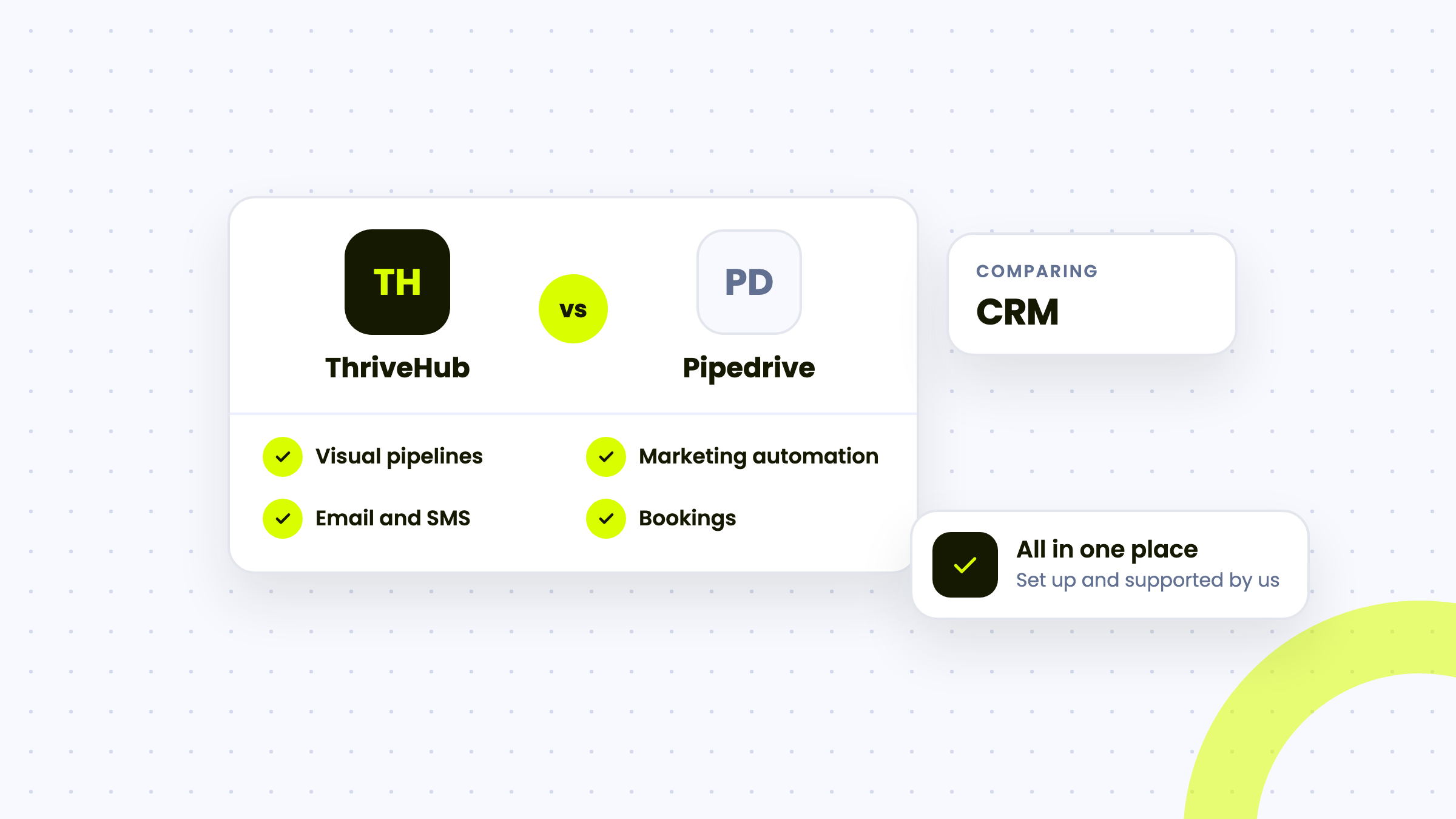 Illustration comparing ThriveHub with Pipedrive as a CRM