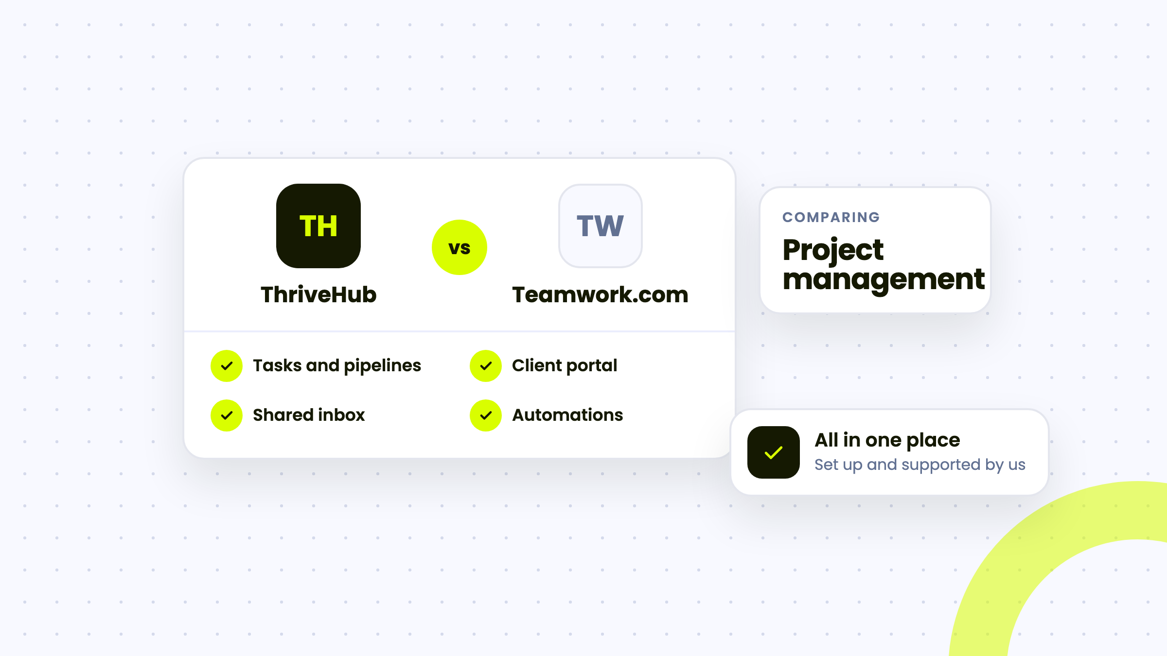 Illustration comparing ThriveHub with Teamwork.com for project management