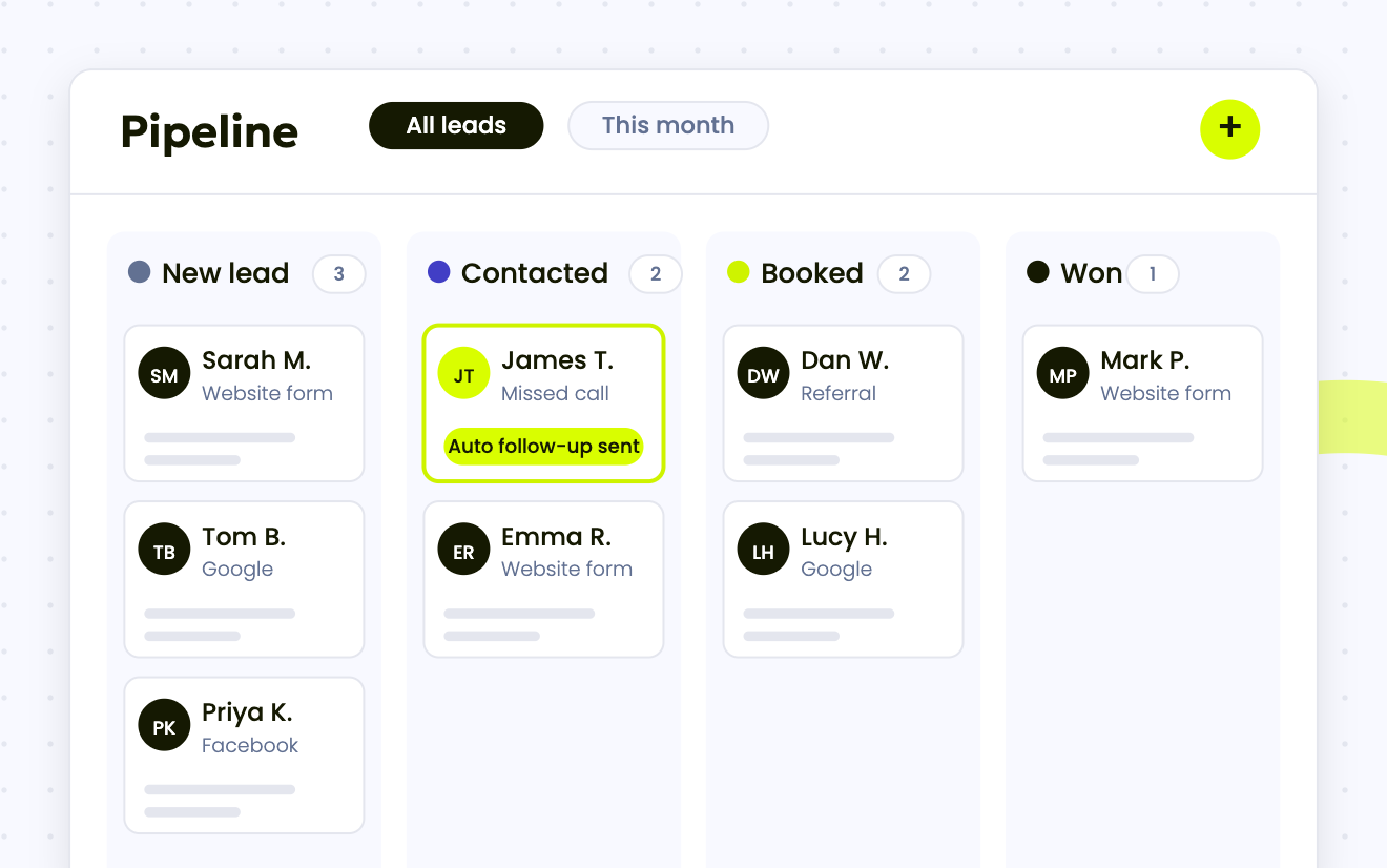 Illustration of the ThriveHub CRM pipeline with an automatic follow-up sent