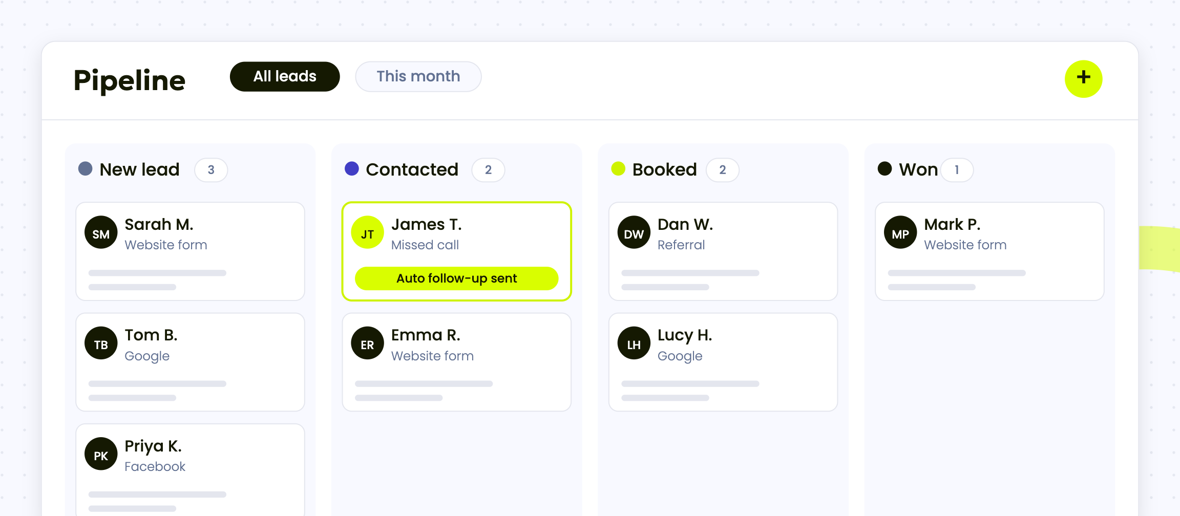 Illustration of the ThriveHub CRM pipeline with an automatic follow-up sent