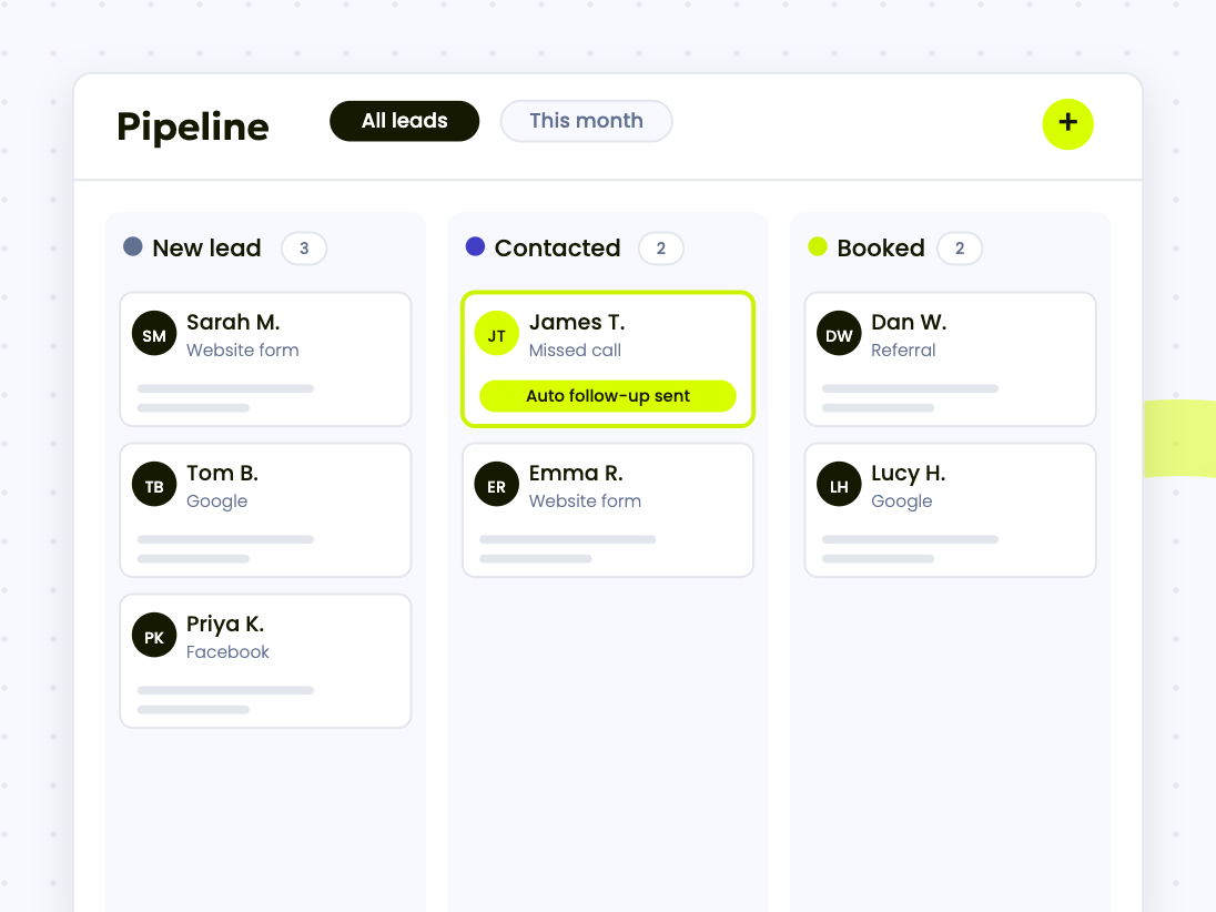 Illustration of the ThriveHub CRM pipeline with an automatic follow-up sent