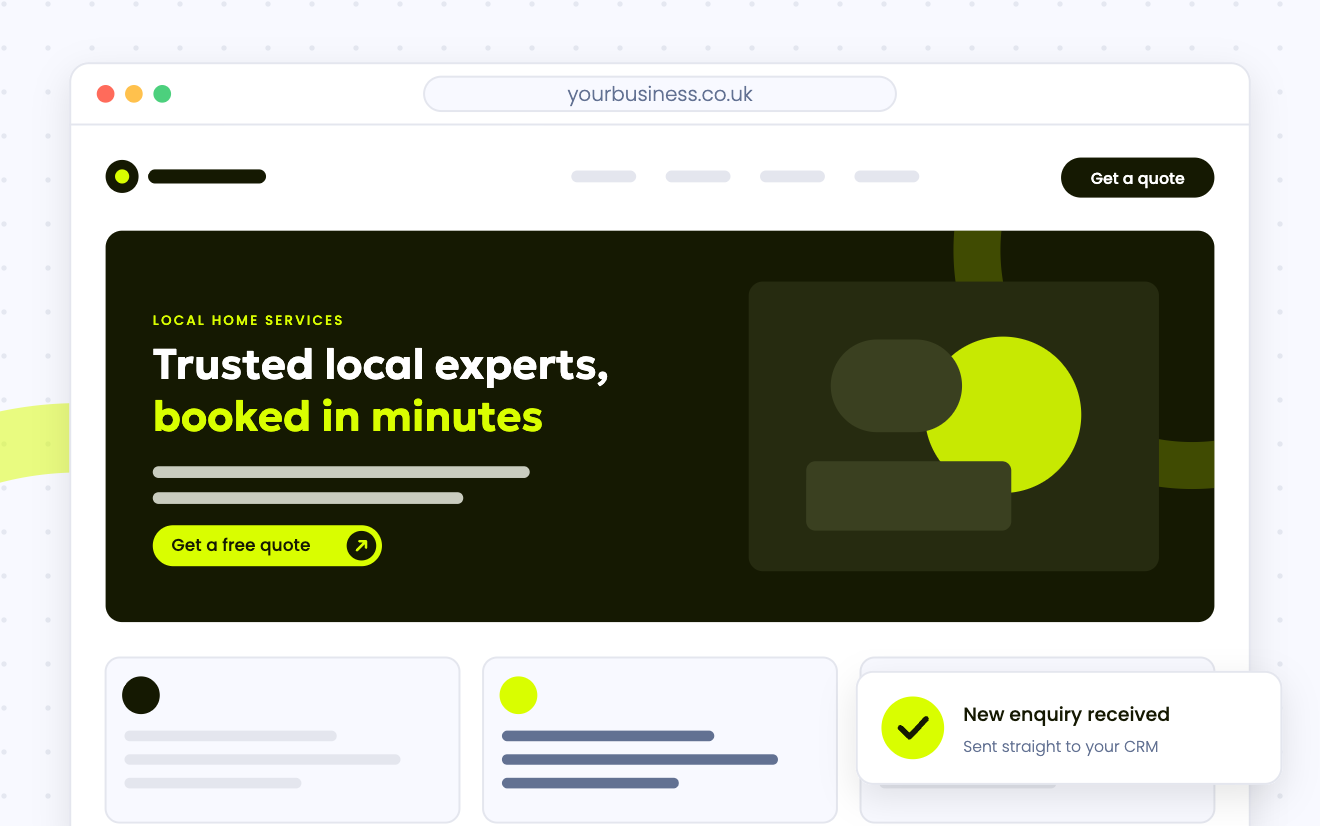 Illustration of a small business website with a new enquiry sent to the CRM